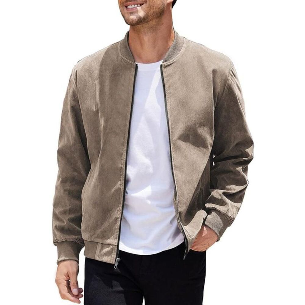 COOFANDY - Men's Casual Varsity Jacket Vintage Light Brown - Picture 1 of 11